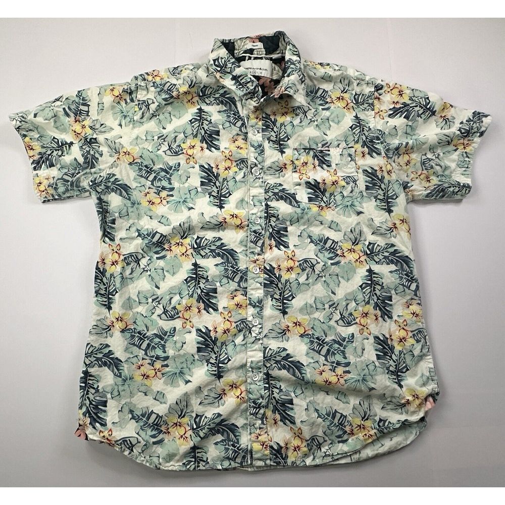 Paper Denim & Cloth Shirt Mens M Hawaiian Short Sleeve Button‎ Up Beach Tropical